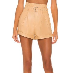 Camila Coelho (Revolve) - Azan Leather Shorts in Camel